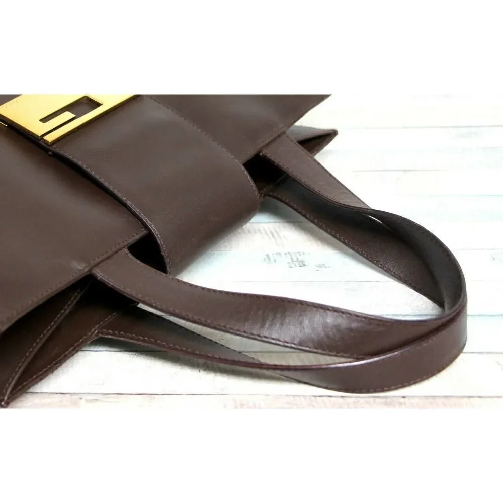 90th Y2K  Gucci BROWN GENUINE LEATHER SUEDE LINED LOGO HANDBAG PURSE SATCHEL